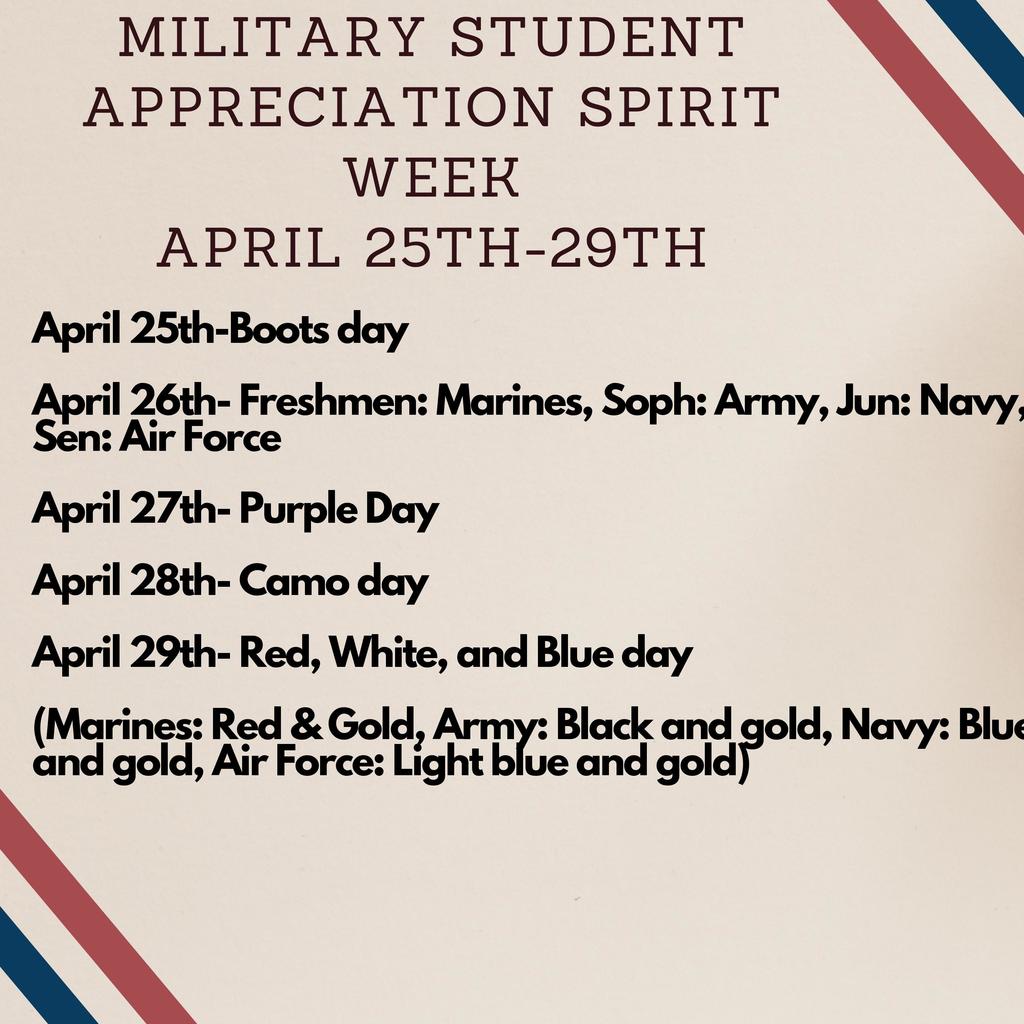 Military Student Appreciation Spirit Week